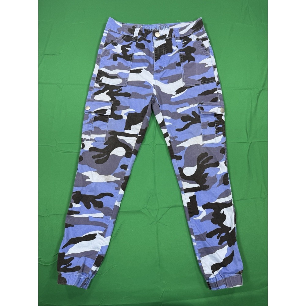 Y2K VIP JEANS Womens 11/30 Blue Camo Cargo Jogger Pants Stained